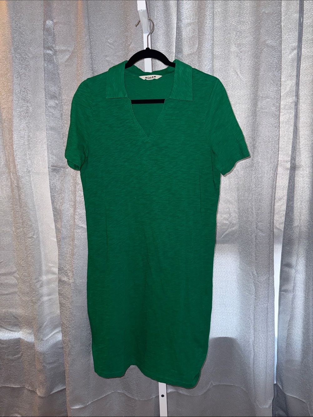 Bode Green Collared Short Sleeve Knit Dress